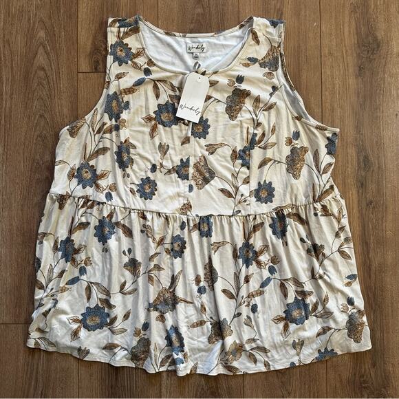 NWT Wonderly Plus Size Sleeveless Split Neck Floral Printed Tunic Top Size 3X - Picture 1 of 6
